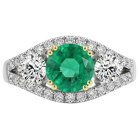 Natürlicher Kolumbianischer Smaragd Schmuckstein-Ring 2,50 Karat Bicolor 14K Gold – Frontansicht