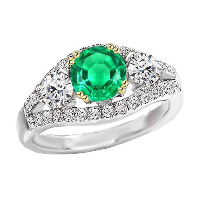 Brillantschliff Kolumbianischer Smaragd Ring in Bicolor 14K Gold – Hauptansicht