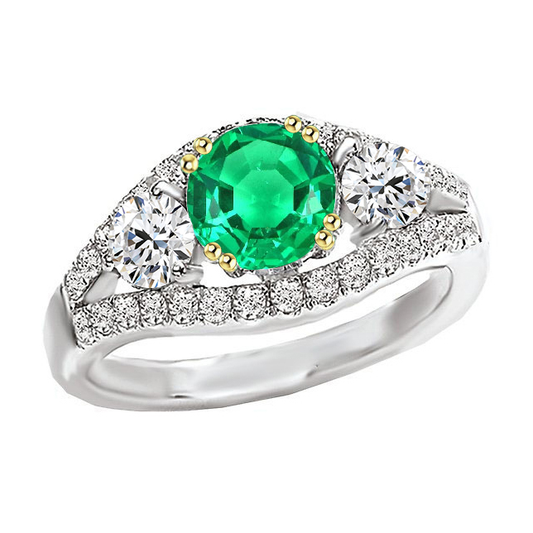 Brillantschliff Kolumbianischer Smaragd Ring in Bicolor 14K Gold – Hauptansicht