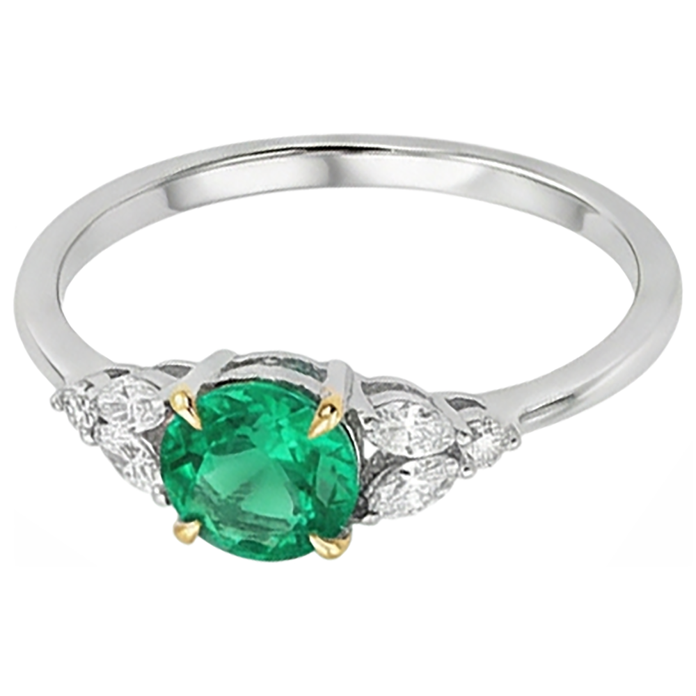 Brillantschliff Edler Smaragd Ring in 14 Karat Zweifarbig Gold – Frontansicht