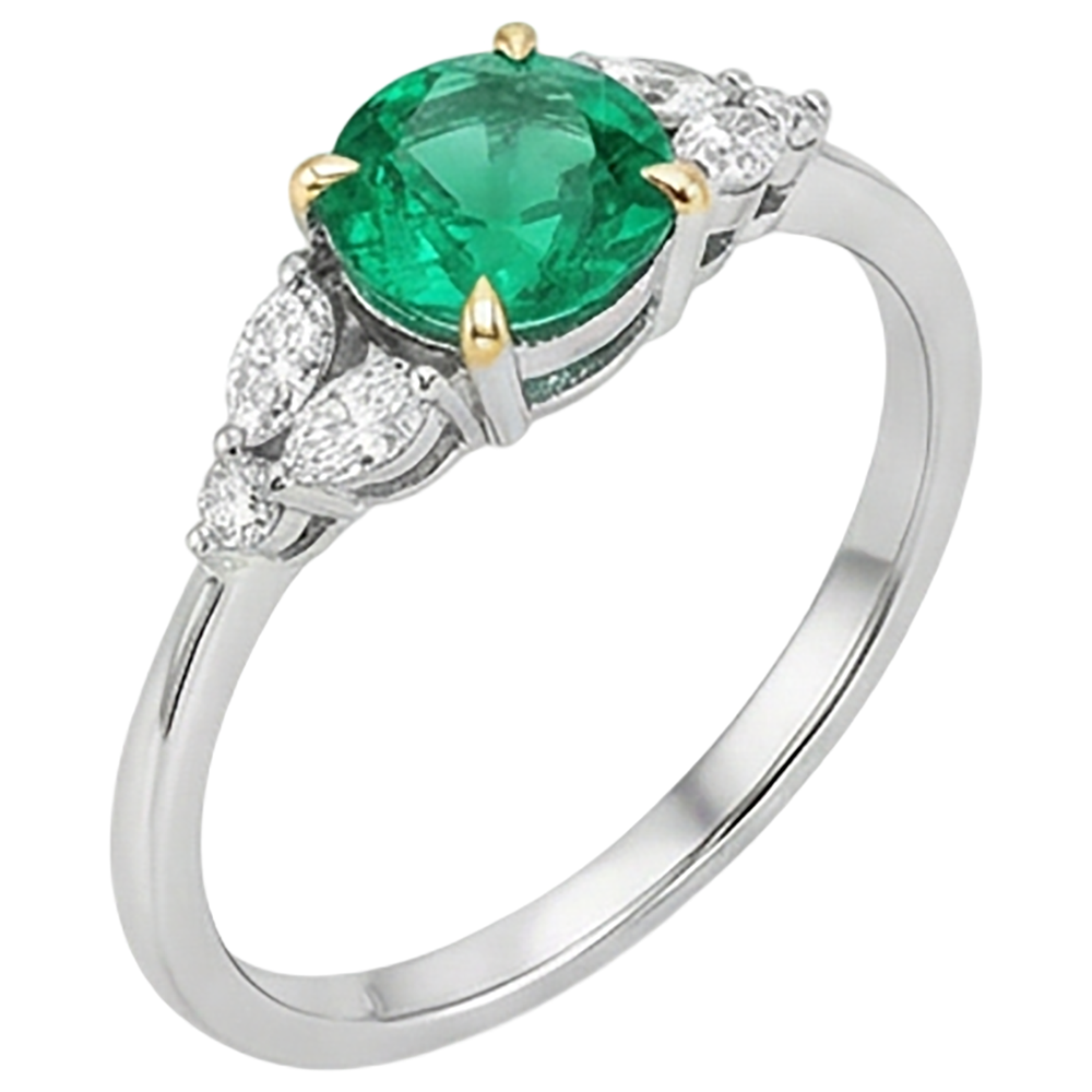 Edler Smaragd Farbstein-Ring 2-Karat 14 Karat Zweifarbig Gold – Schrägansicht