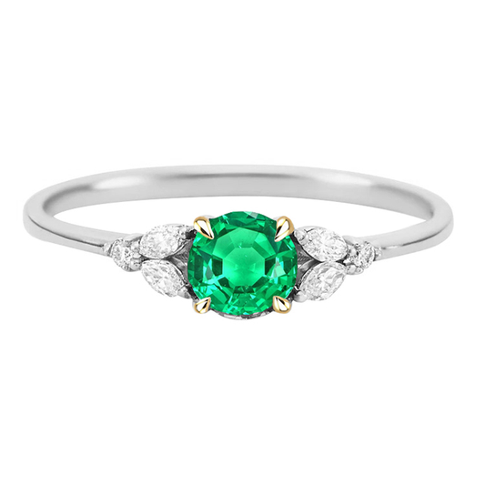 Edler Smaragd Brillantschliff Farbstein-Ring in 14 Karat Zweifarbig Gold – Hauptansicht