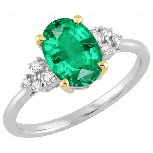 Schmuckstein-Ring Bicolor 14K Gold mit Smaragd – Frontansicht