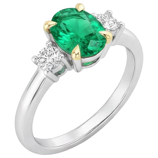 Authentischer Kolumbianischer Smaragd Schmuckstein-Ring 2 Karat Zweifarbiges 14K Gold – Frontansicht