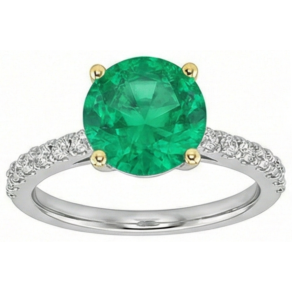 Brillantschliff Kolumbianischer Smaragd Ring in 14 Karat Zweifarbig Gold – Frontansicht