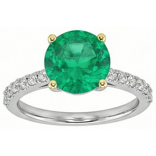 Brillantschliff Kolumbianischer Smaragd Ring in 14 Karat Zweifarbig Gold – Frontansicht