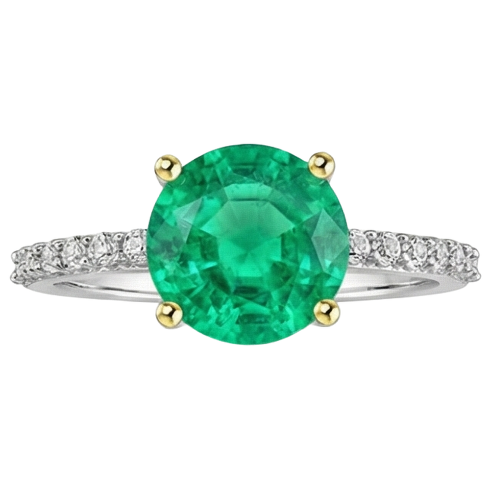 Erdgewonnener Kolumbianischer Smaragd Schmuckstein-Ring 2 Karat 14 Karat Zweifarbig Gold – Profilansicht