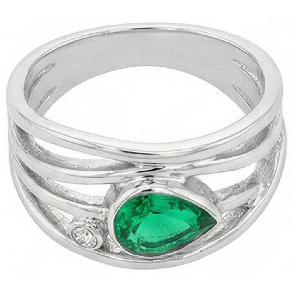 Authentischer Kolumbianischer Smaragd Farbstein-Ring – Schrägansicht