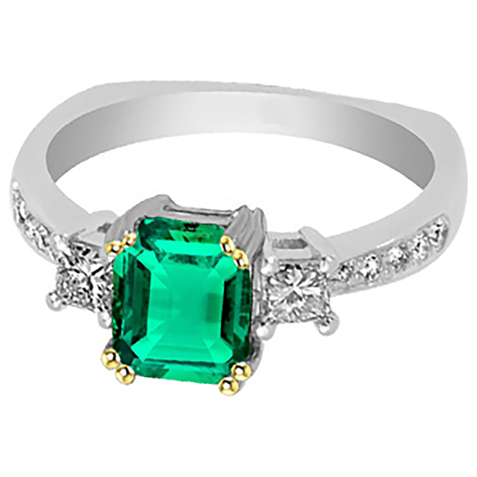 Smaragd-Schliff Kolumbianischer Smaragd Ring in Bicolor 14K Gold – Frontansicht