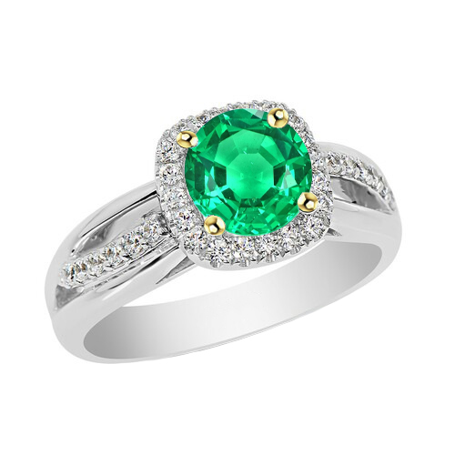 Smaragd Schmuckstein-Ring 2-Karat 14 Karat Zweifarbig Gold – Hauptansicht