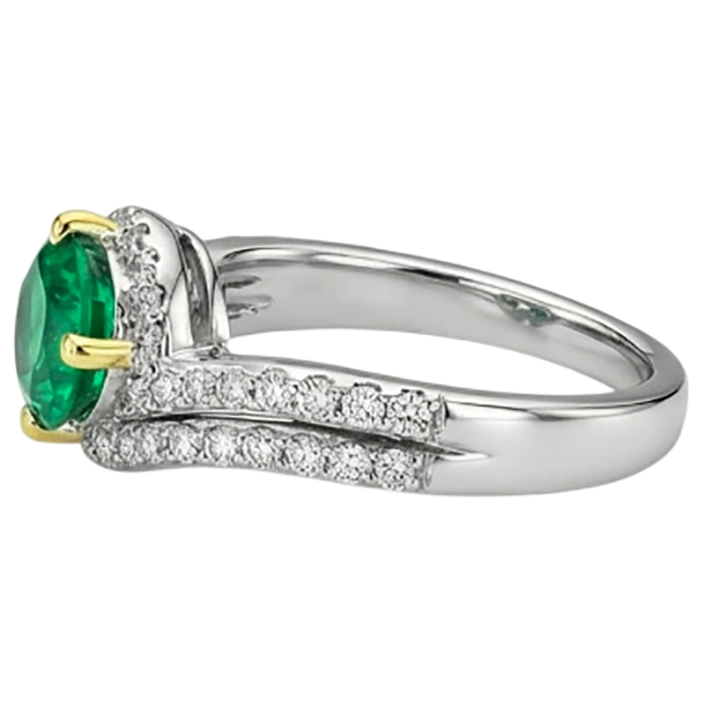 Edler Smaragd Edelstein-Ring 2,50-Karat 14 Karat Zweifarbig Gold – Profilansicht