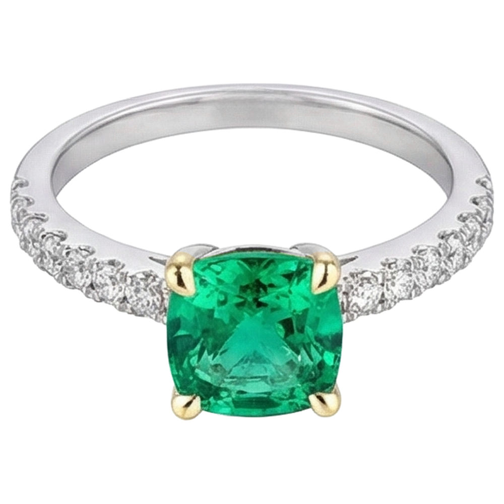 Edelstein-Ring Zweifarbiges 14K Gold mit Edler Smaragd – Schrägansicht