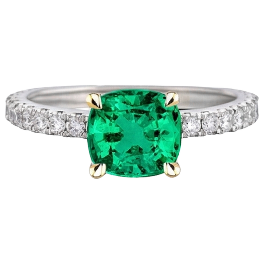 Erdgewonnener Edler Smaragd Edelstein-Ring 3 Karat Zweifarbiges 14K Gold – Frontansicht