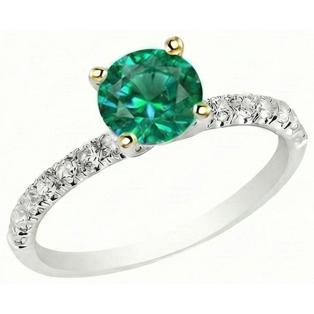 Smaragd Edelstein-Ring 1,50-Karat Zweifarbiges 14K Gold – Frontansicht