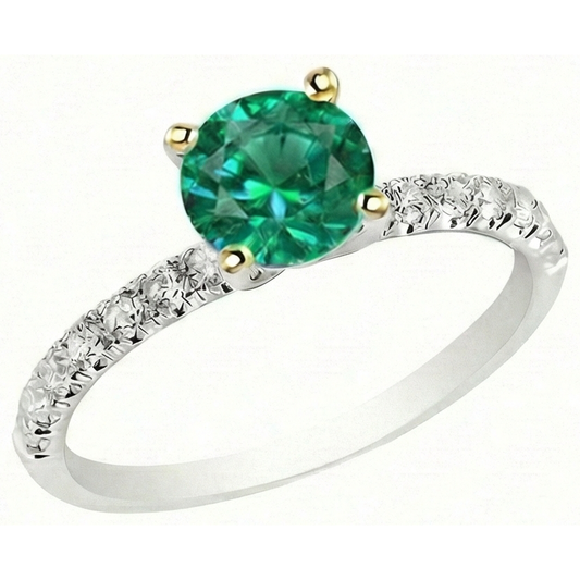 Smaragd Edelstein-Ring 1,50-Karat Zweifarbiges 14K Gold – Frontansicht