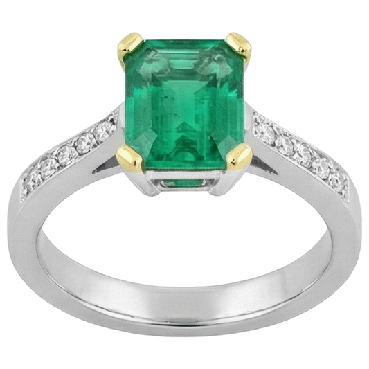 Edelstein-Ring Bicolor 14K Gold mit Kolumbianischer Smaragd – Frontansicht