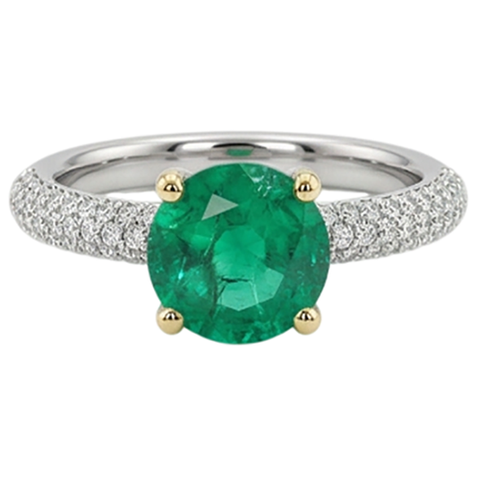 Schmuckstein-Ring Zweifarbiges 14K Gold mit Smaragd – Frontansicht