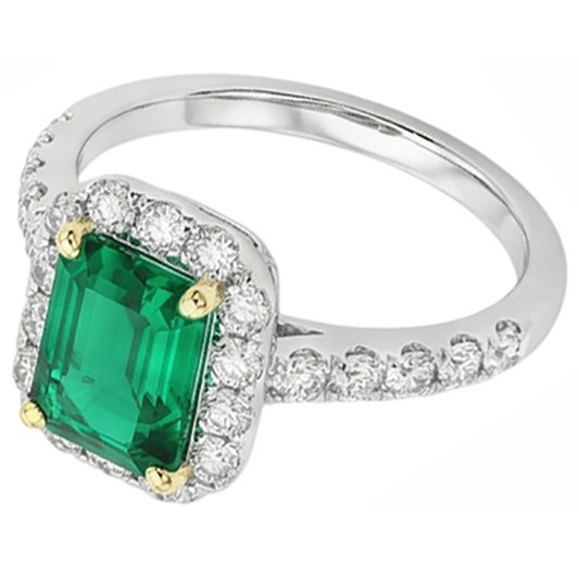 Echter Smaragd Edelstein-Ring 2 Karat Bicolor 14K Gold – Frontansicht