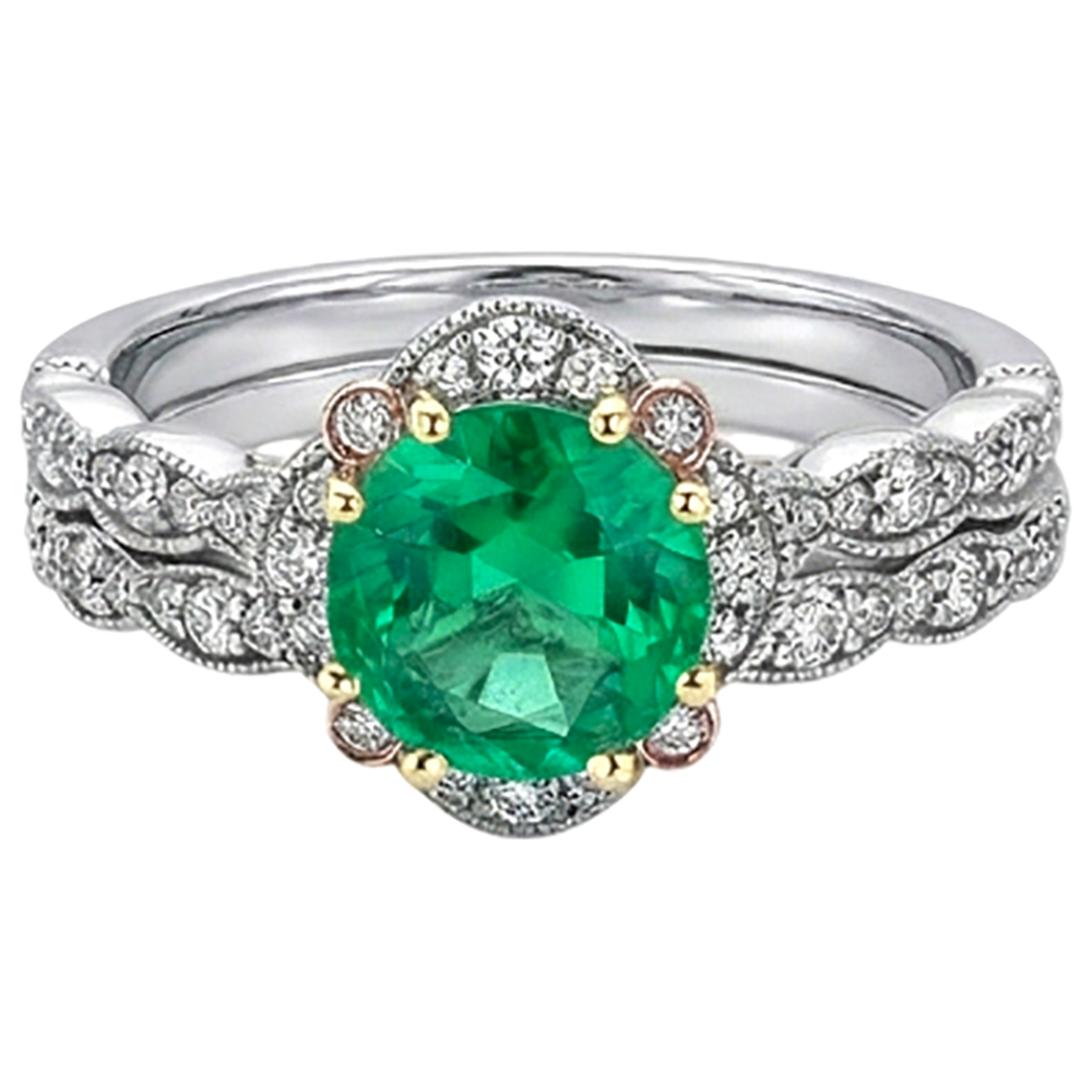 Edler Smaragd Brillantschliff Schmuckstein-Ring in 14K – Seitenansicht