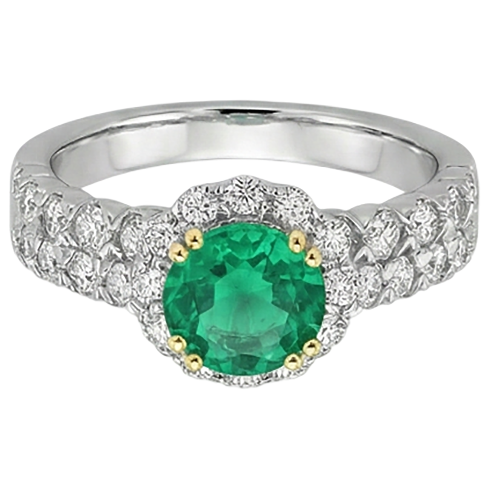 Edler Smaragd Brillantschliff Schmuckstein-Ring in Zweifarbiges 14K Gold – Schrägansicht