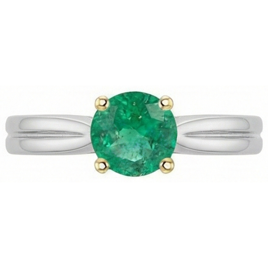 Kolumbianischer Smaragd Edelstein-Ring 2-Karat Zweifarbiges 14K Gold – Frontansicht