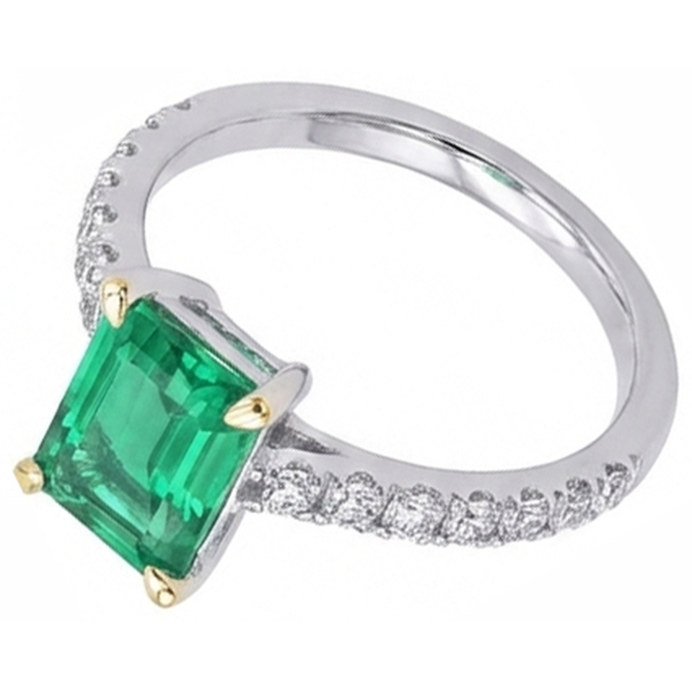 Echter Smaragd Farbstein-Ring 2,50 Karat Bicolor 14K Gold – Seitenansicht