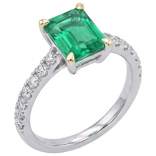 Smaragd Farbstein-Ring 2,50-Karat Bicolor 14K Gold – Frontansicht