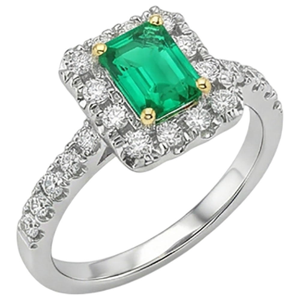 Smaragd Edelstein-Ring 2-Karat 14 Karat Zweifarbig Gold – Frontansicht