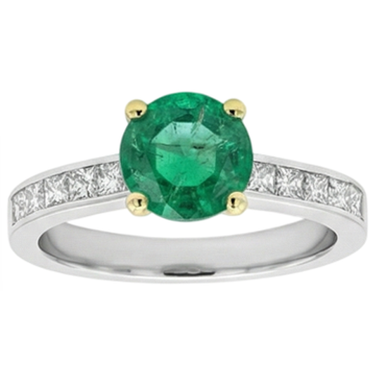 Edler Smaragd Brillantschliff Farbstein-Ring in Bicolor 14K Gold – Frontansicht