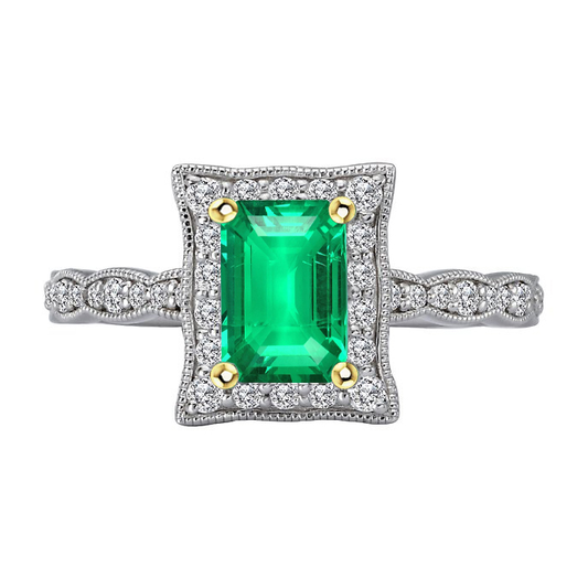 Natürlicher Edler Smaragd Schmuckstein-Ring 2,50 Karat Bicolor 14K Gold – Hauptansicht