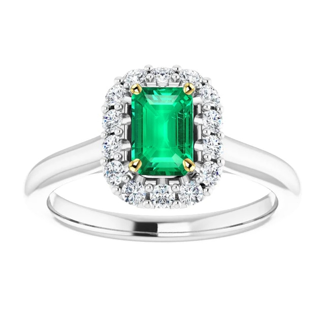 Echter Smaragd Farbstein-Ring 2 Karat Zweifarbiges 14K Gold – Hauptansicht