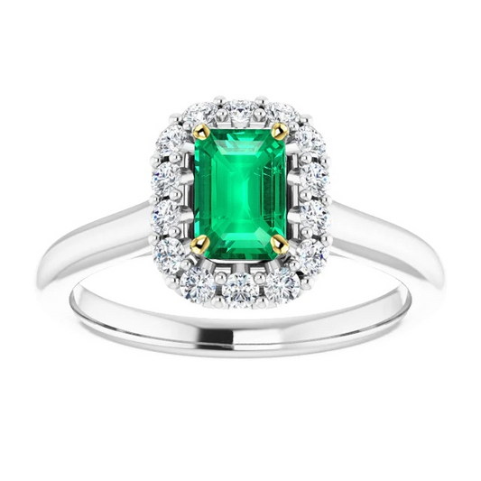 Echter Smaragd Farbstein-Ring 2 Karat Zweifarbiges 14K Gold – Hauptansicht