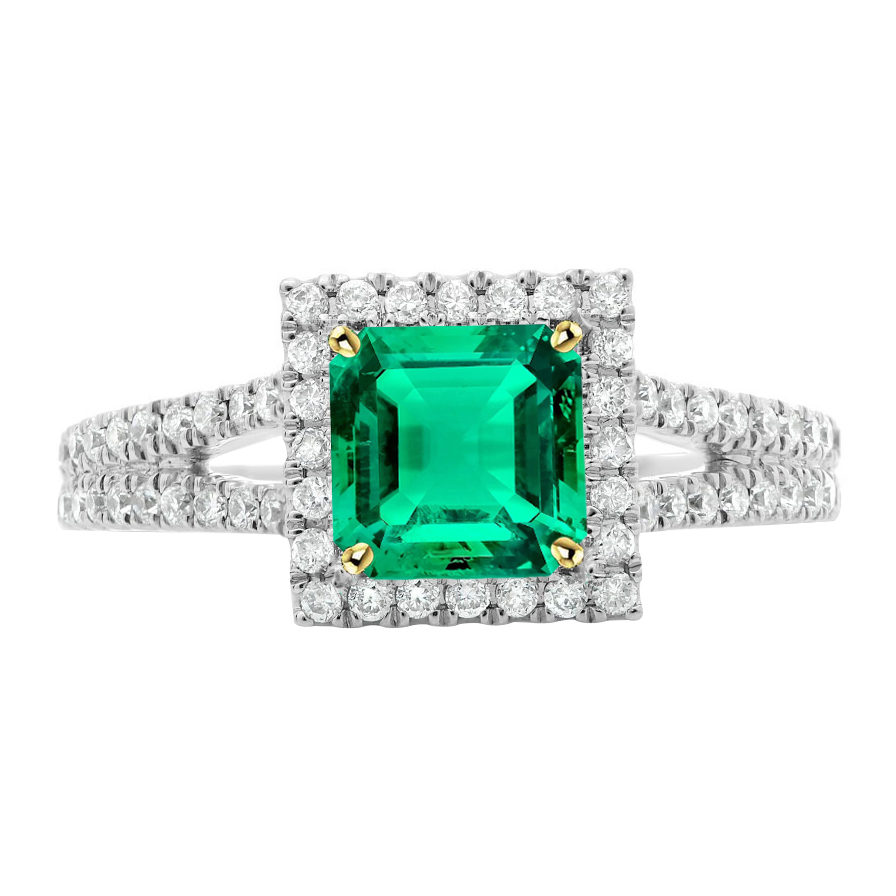 Treppen-Schliff Edler Smaragd Ring in Zweifarbiges 14K Gold – Hauptansicht