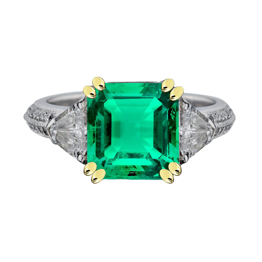 Edler Smaragd Treppen-Schliff Schmuckstein-Ring in Bicolor 14K Gold – Hauptansicht