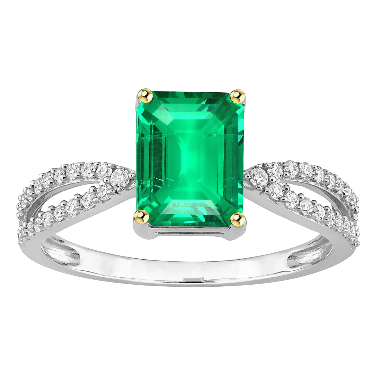 Smaragd-Schliff Kolumbianischer Smaragd Ring in Bicolor 14K Gold – Hauptansicht
