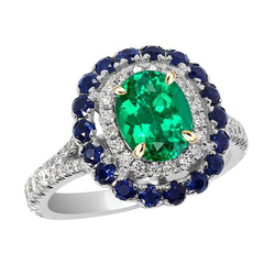 Brillanter Schmuckstein-Ring mit Pavé Kolumbianischer Smaragd