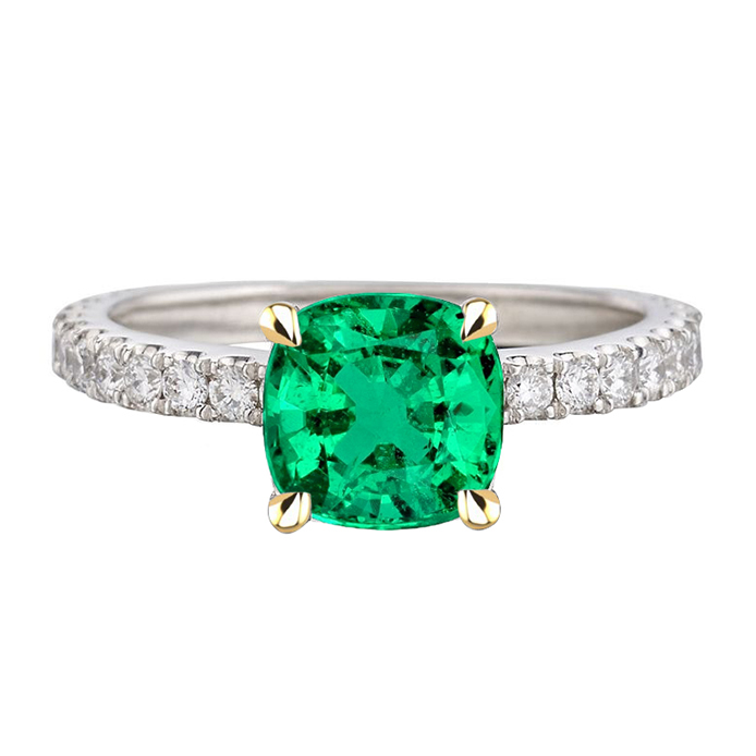 Edler Smaragd Edelstein-Ring 3-Karat Zweifarbiges 14K Gold – Hauptansicht