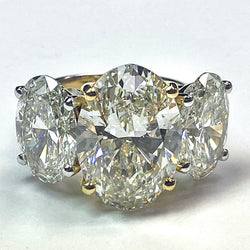 Groß Echt Ovaler Aus der Erde Abgebauter Natürlicher Diamant Drei Stein Ring Gold 14K