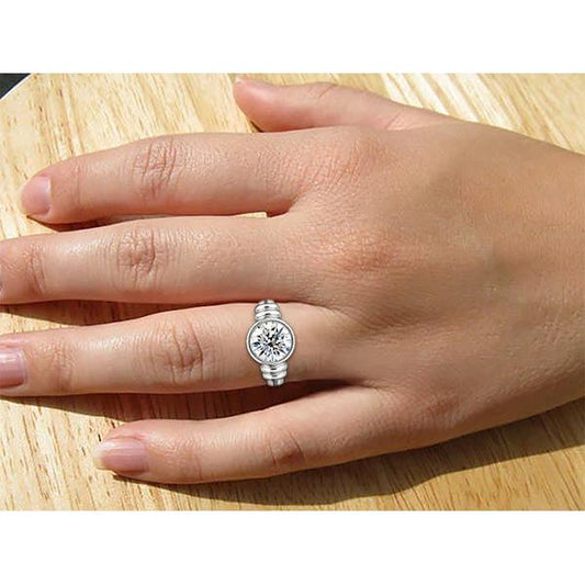 Großer 3 Karat Echt Aus der Erde Abgebauter Natürlicher Diamant Solitär Ring Lünettenfassung Weißgold 14K