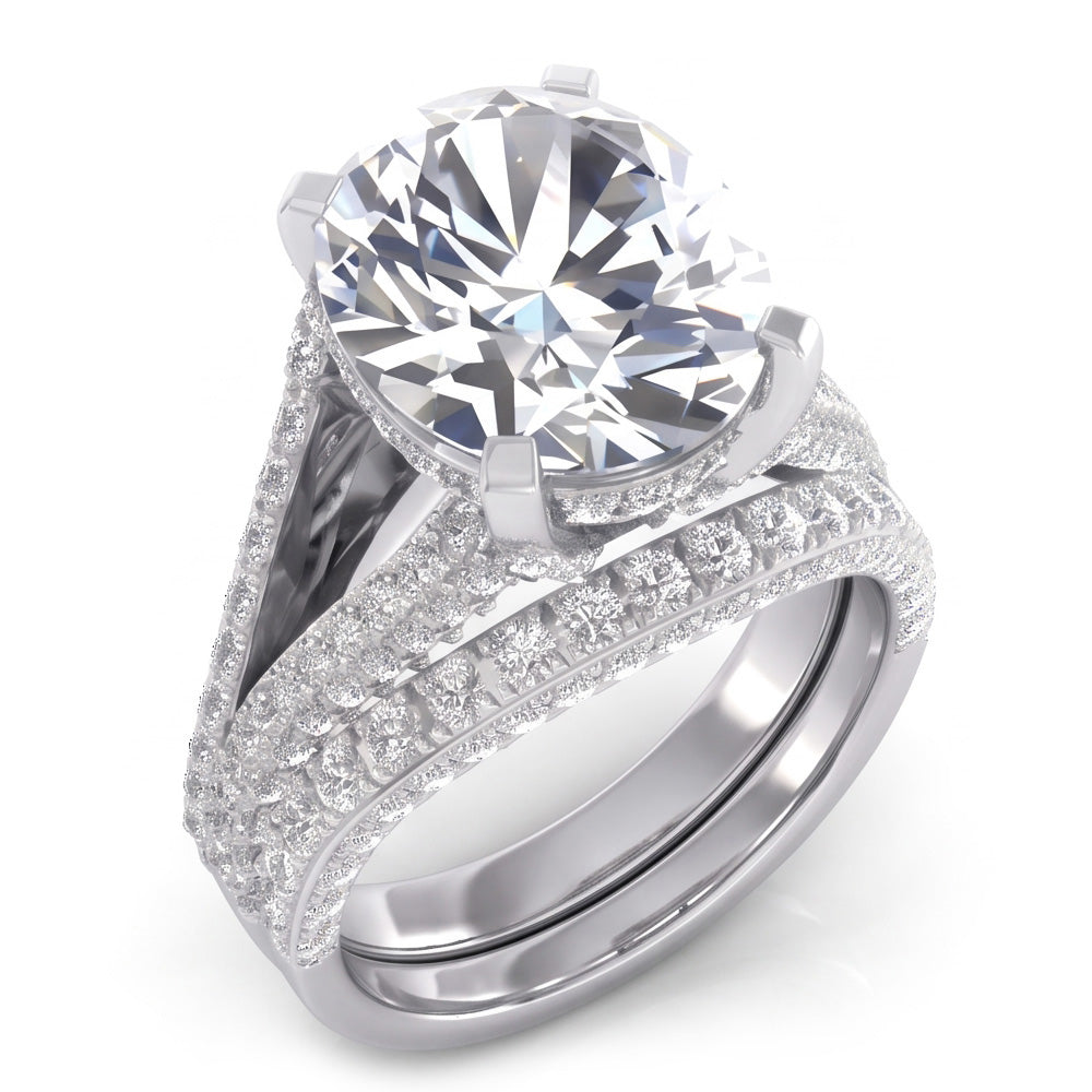 Groß Ovale Echt Aus der Erde Abgebauter Natürlicher Diamant Hochzeit Ring Und Band Set