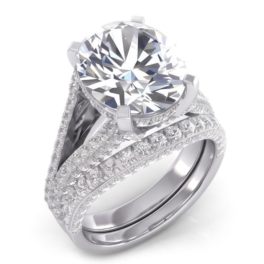 Groß Ovale Echt Aus der Erde Abgebauter Natürlicher Diamant Hochzeit Ring Und Band Set