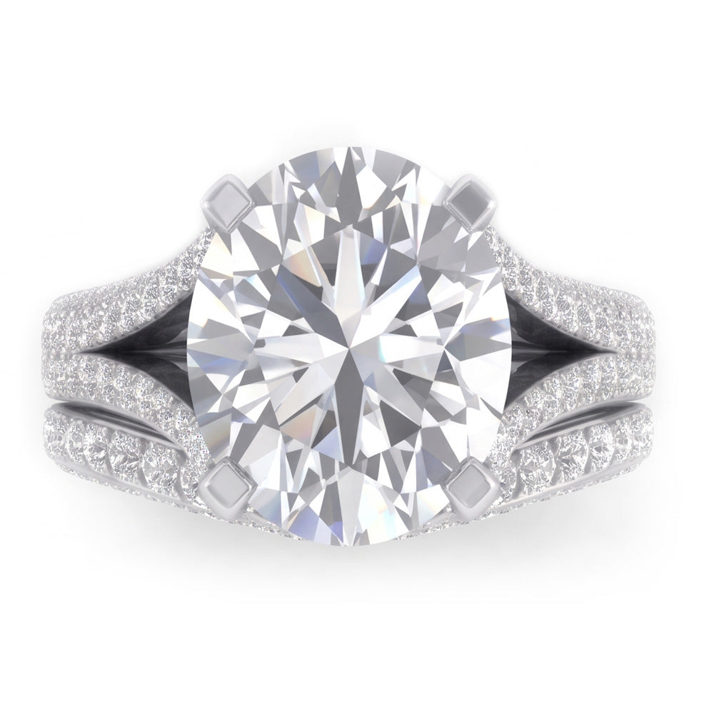 Groß Ovale Echt Aus der Erde Abgebauter Natürlicher Diamant Hochzeit Ring Und Band Set