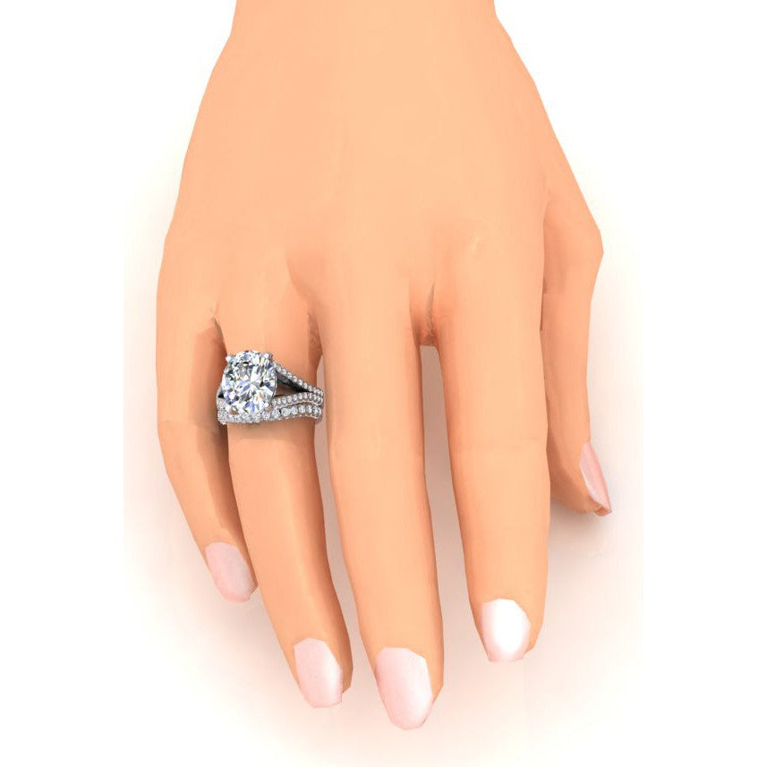 Groß Ovale Echt Diamant Hochzeit Ring Und Band Set