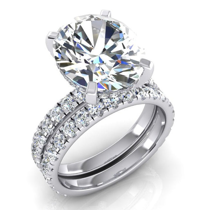 Große Ovaler 7 Karat Natürliche Diamant Ring Und Band Set