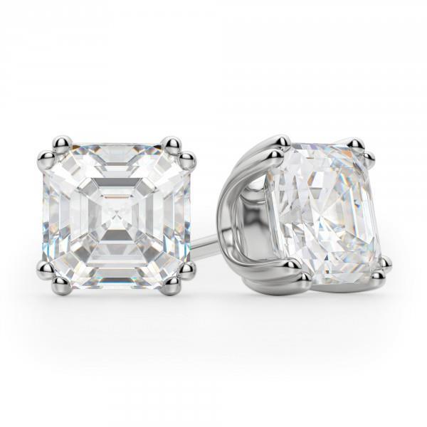 Großer Asscher Cut 4 Karat Echt Diamant Ohrstecker Weißgold Feiner Schmuck