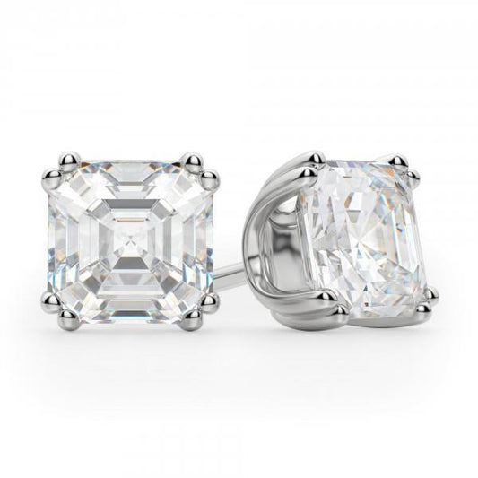 Großer Asscher Cut 4 Karat Echt Diamant Ohrstecker Weißgold Feiner Schmuck