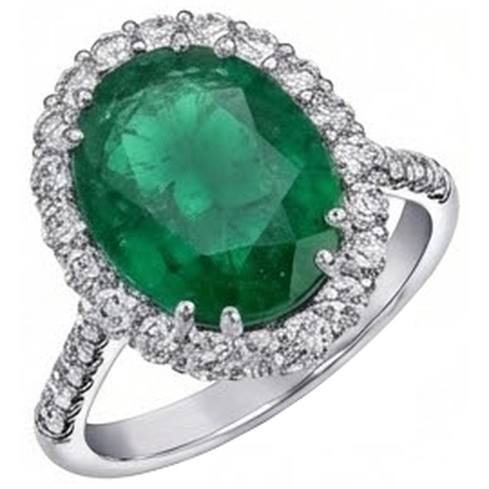 Großer Grün Smaragd mit Aus der Erde Abgebauter Natürlicher Diamanten 4,25 Karat Verlobungsring 14K Weißgold