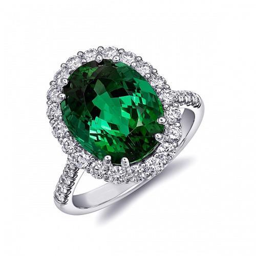 Großer Grün Smaragd mit Diamanten 4,25 Karat Verlobungsring 14K Weißgold