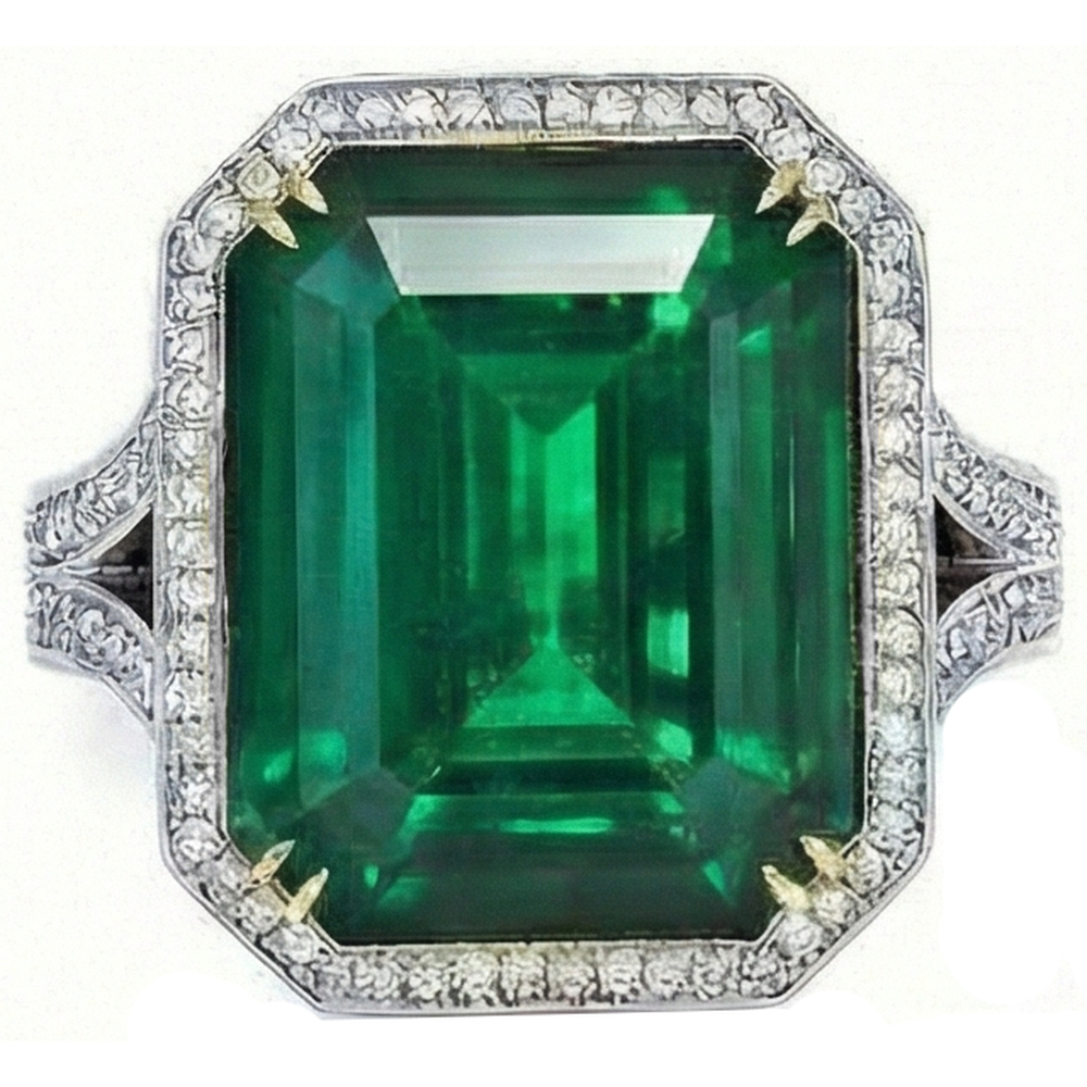 Großer Grün Smaragdschliff-Aus der Erde Abgebauter Natürlicher Diamant-Ring aus massivem zweifarbigem Gold 24,75 Ct