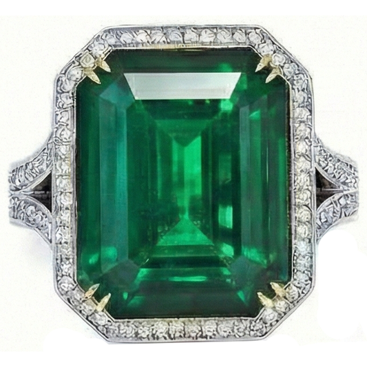 Großer Grün Smaragdschliff-Aus der Erde Abgebauter Natürlicher Diamant-Ring aus massivem zweifarbigem Gold 24,75 Ct